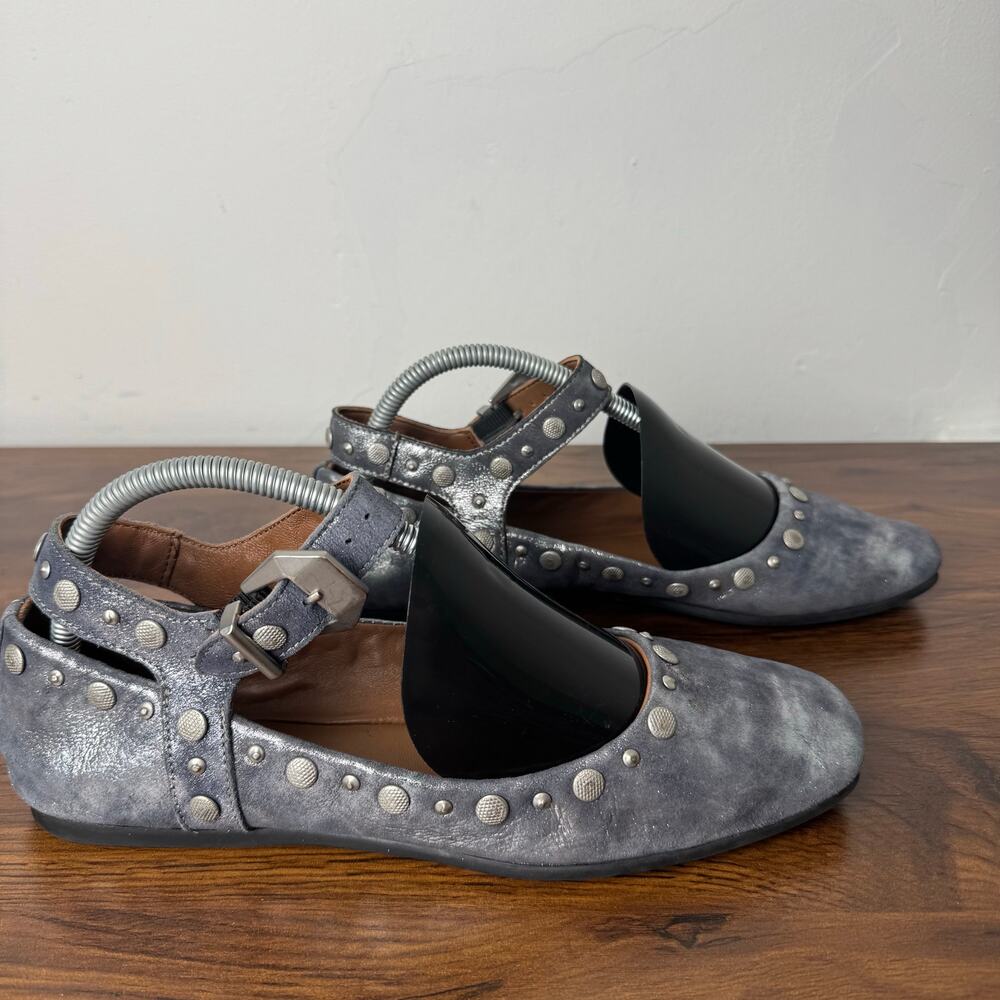 Free People Gray Distressed Studded Mary Jane Flats